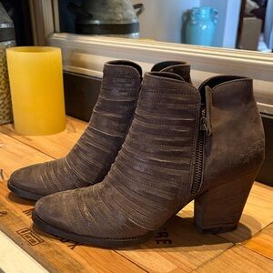 Paul Green Textured Dark Brown Ankle Booties